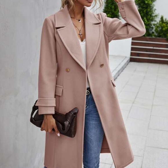 Cozy Black Button up Trench Pea Coat Minimalist - Picture 3 of 14